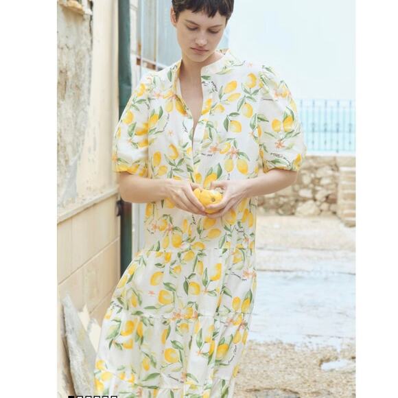 H&M NEW with tags Ankle Length Cotton Lemon Print Maxi Dress size Medium - Picture 1 of 12